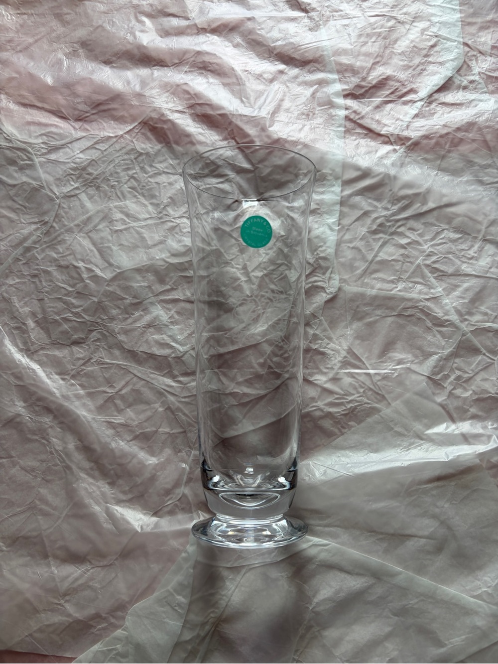 Tiffany & Co. Clear Tall Glass Pedestal Vase